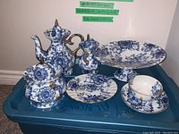 All 21 pieces arranged on plastic bin