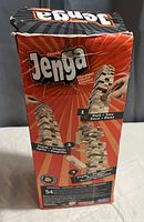 Photo of Classic Jenga game box showing branding and gameplay instructions