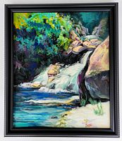 Frontal view of entire framed painting showing overall condition and frame