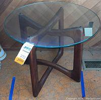 Front view of the assembled table showing overall design and proportions.