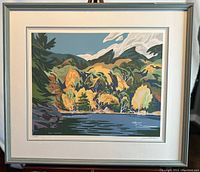 Full frontal view of the framed silkscreen print showing the artwork, matting and frame