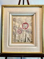 Framed watercolour artwork showing the entire piece and frame, highlighting layered matting and a gold-toned frame.
