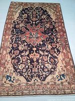 Full view of rug showing central medallion, border and overall pattern