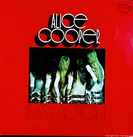 Front cover of the vinyl record 'Easy Action' by Alice Cooper shows the album artwork and artist name on a red background with some wear visible on the cover edges.