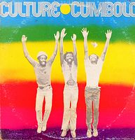 Photo of the colorful vintage vinyl record cover with three men jumping and the title 'Culture Cumbolo'