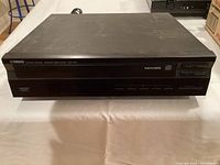 Top front view of the Yamaha CDC-575 CD player showing the disc changer tray and control buttons on the front panel.