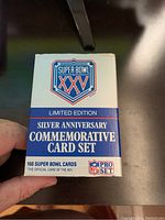 Front of the box showing Super Bowl XXV limited edition Silver Anniversary commemorative card set.