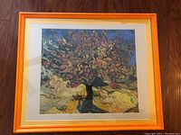 Framed art print of Van Gogh's 'Mulberry Tree' showing artwork, mat, and wooden frame.