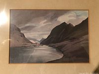 Front of framed print showing landscape titled 'Grisedale Tarn' by artist W. Heaton Cooper R.I.
