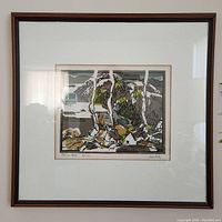 Full view of one framed print showing mat, frame and artwork