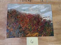 Full view of textured landscape painting on canvas 12x9 showing the entire artwork and its impasto style.