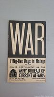 Front cover of 'WAR: Fifty-five Days in Malaya' magazine issued by the Army Bureau of Current Affairs, dated February 21st, 1942.