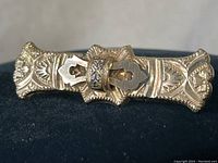 Front view of the rose gold bar pin showing the full length and engraved details.