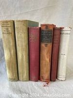 Six hardcover books by Upton Sinclair shown side by side with various cloth bindings and dust jackets.