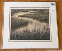 Full view of the framed marsh landscape print
