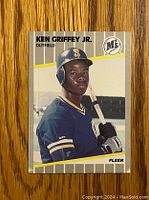 Front of 1989 Fleer Ken Griffey Jr. rookie card #548 showing player portrait in Seattle Mariners uniform with bat.