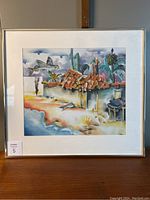 Frontal photo showing the entire framed painting in a room setting, highlighting the size and framing.