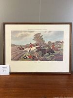 Full front view of the framed equestrian engraving print showing the entire artwork titled 'Full Cry' with hunting scene of riders on horseback and dogs.