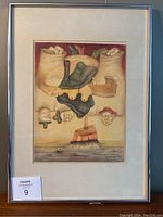 Full frontal view of framed coloured pencil drawing showing overall artwork and frame condition