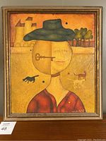 Front view of framed oil painting 'The Key' showing full composition in gilded wooden frame.