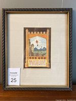 Frontal image of framed watercolour painting showing the entire frame and artwork on cream mat, tagged with maxsold auction lot number.