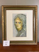 Frontal view of the framed watercolor portrait showing full artwork and frame