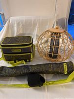 Photo showing all items including bird feeder, lunch box cooler, and 4-beer cooler with Koozie