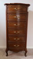 Front view of six-drawer highboy chest