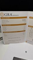 GRA grading certificate showing 1 carat weight, D color, VVS1 clarity for a round brilliant moissanite