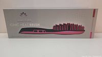 Box front showing Sutra Ionic Heat Brush with black and pink design and logo.