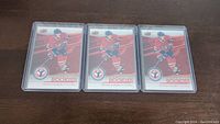Three Brendan Gallagher rookie hockey cards laid out side by side in protective plastic sleeves, featuring him skating in Montreal Canadiens jersey on the front.