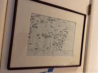 Front view of framed map showing old homes and sites in Groton, Connecticut.