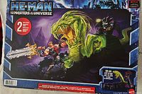 Front box of the He-Man Chaos Snake Attack playset showing artwork of snake and He-Man figure