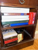 Shelf with multiple boxed CD sets, titles include Big Band Jazz, Echoes of the West, Big Band Renaissance among others.