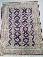 Full view of rug laid flat showing overall pattern and condition