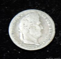 Obverse side of the 1842 France 1/2 Franc silver coin featuring a male profile and inscriptions.