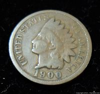 Obverse of the 1900 Indian Head one cent coin showing Lady Liberty in Native American headdress with inscriptions and date.