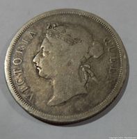 Obverse of the silver Straits Settlements 50 cents coin dated 1900H with left-facing portrait of Queen Victoria