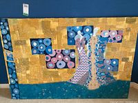 Front view of the entire canvas showing the geometric and abstract human figure painting.