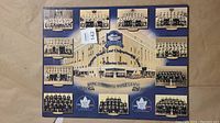Full view of the mounted print with multiple team photos and vintage arena image