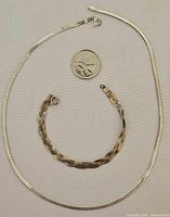 Full view of the silver chain and bracelet alongside a Canadian quarter for size reference.