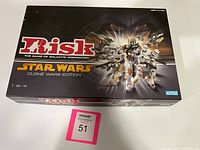 Top view of the boxed Risk Star Wars Clone Wars Edition board game showing artwork and branding.