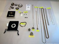 Overview of all jewelry pieces arranged on table