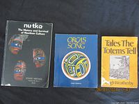 Three vintage books laid out side by side on black surface, titles visible.