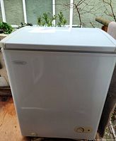 Closed white Danby chest freezer showing exterior and brand logo.