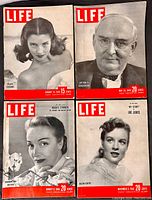 Four 1948 LIFE magazines showing black and white portrait covers of various cultural figures including Robert Henseman and Arthur Vandenberg.