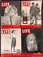 Four LIFE magazines dated 1944 with wartime and cultural themed covers, arranged in a 2x2 grid.