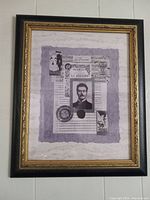 Framed Composer Series picture featuring a black and white portrait of a composer, with a decorative collage background and ornate frame.