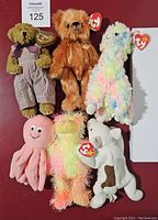 All six Beanie Babies grouped together, showing the variety in the lot and the Ty tags attached.