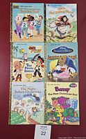 Photo of front covers of six Little Golden Books arranged in two columns, three books per column, showing titles and main illustrations.